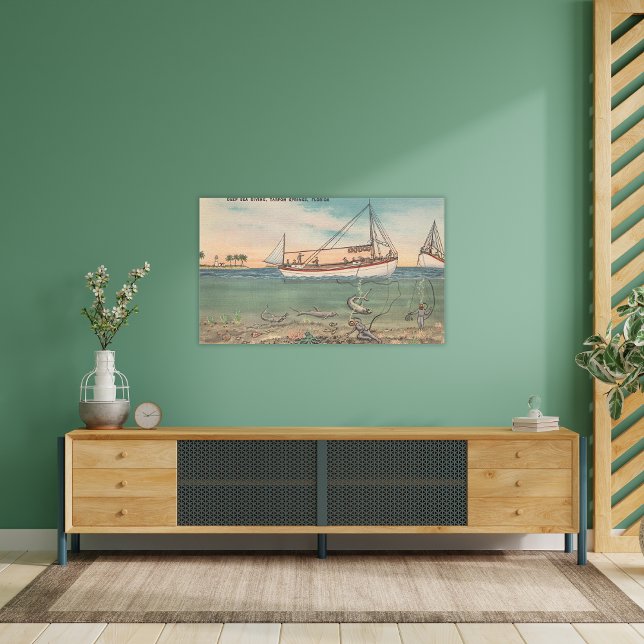 Tarpon Springs, FL - View of Boat & Deep Sea Leinwanddruck (Von Creator hochgeladen)