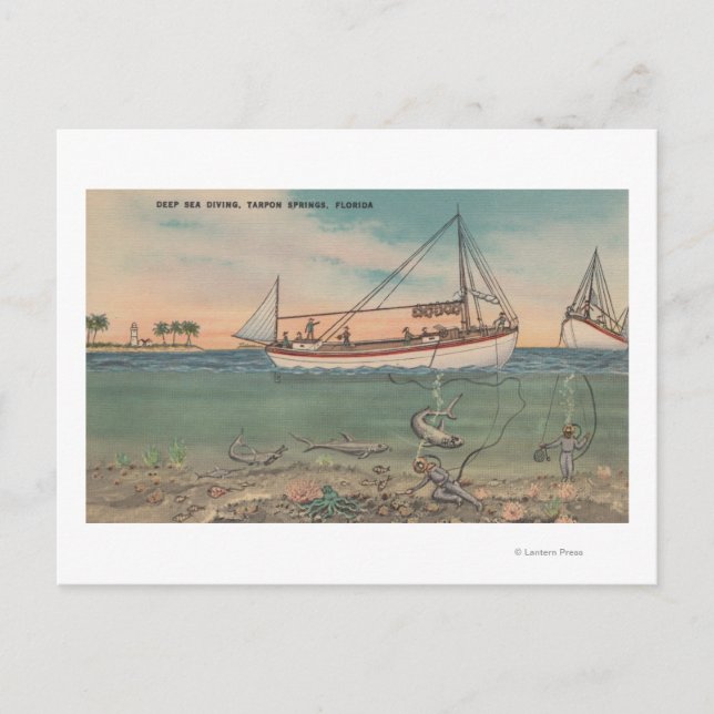 Tarpon Springs, FL - View of Boat & Deep Sea Postkarte (Vorderseite)