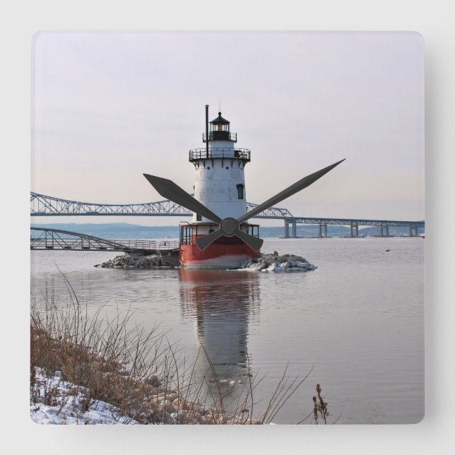 Tarrytown Leuchtturm, New- YorkWanduhr Quadratische Wanduhr (Vorderseite)