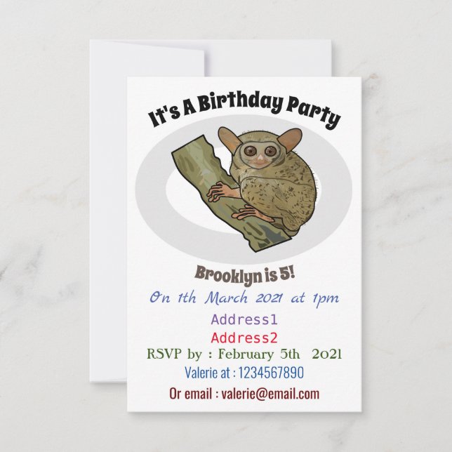 Tarsier Cartoon Illustration Einladung (Vorderseite)