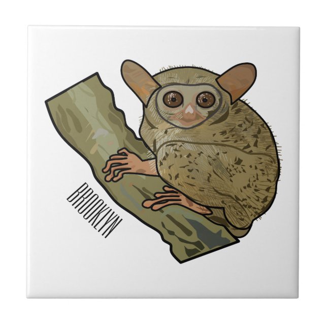 Tarsier Cartoon Illustration Fliese (Vorderseite)