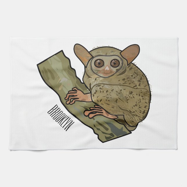 Tarsier Cartoon Illustration Geschirrtuch (Horizontal)