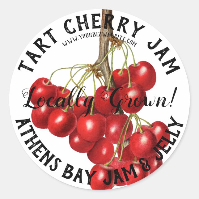 Tart Cherry Jam Product Business Label Runder Aufkleber (Vorderseite)