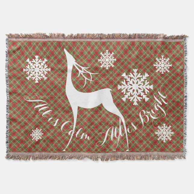 Tartan All is Calm All is Bright Deer Throw Decke (Vorderseite)