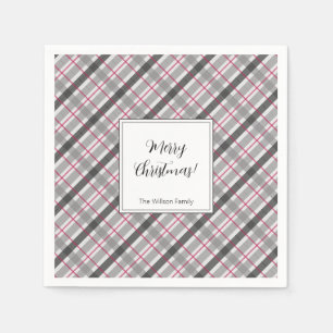 Tartan Balmoral Black Gray Burgundy Mit Monogramm Serviette