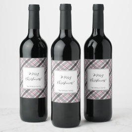 Tartan Balmoral Black Gray Burgundy Mit Monogramm Weinetikett