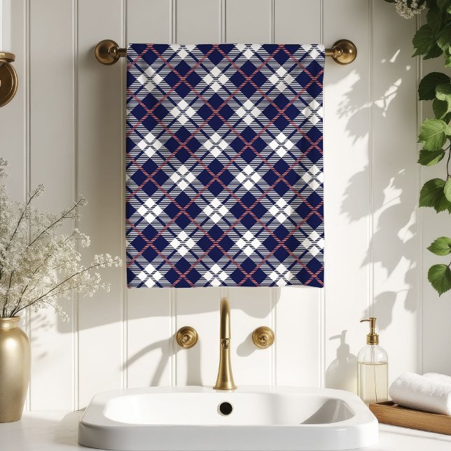 Tartan Bath Towel Coral Navy Gift for Birthdays (Tartan Bath Towel Coral Navy Gift for Birthdays)
