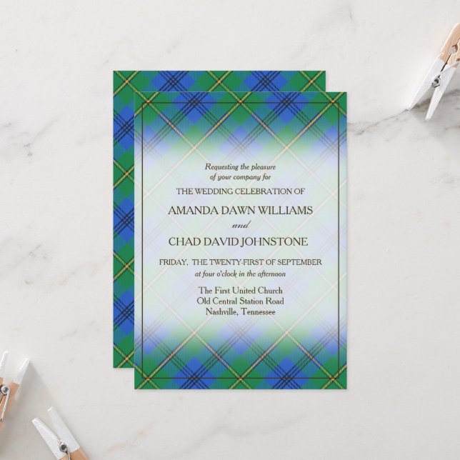 Tartan Beauty Clan Johnstone Johnston Kariert Einladung (Vorderseite/Rückseite Beispiel)