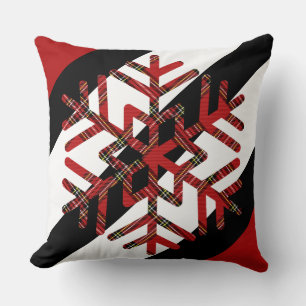 Tartan Big Snowflake in Rot, Weiß und Schwarz Kissen