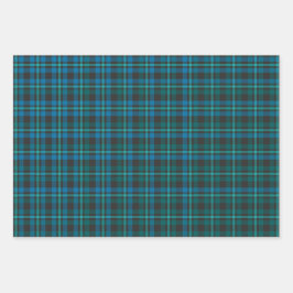 Tartan - Blau und Türkis auf dunklem Hintergrund Geschenkpapier Set