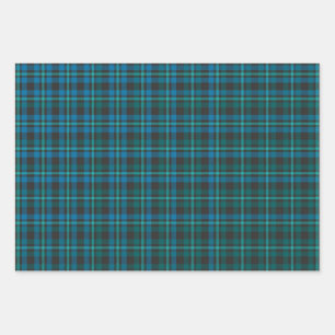 Tartan - Blau und Türkis auf dunklem Hintergrund Geschenkpapier Set
