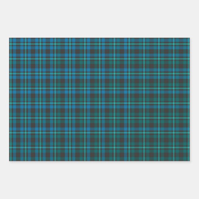 Tartan - Blau und Türkis auf dunklem Hintergrund Geschenkpapier Set (Vorderseite)