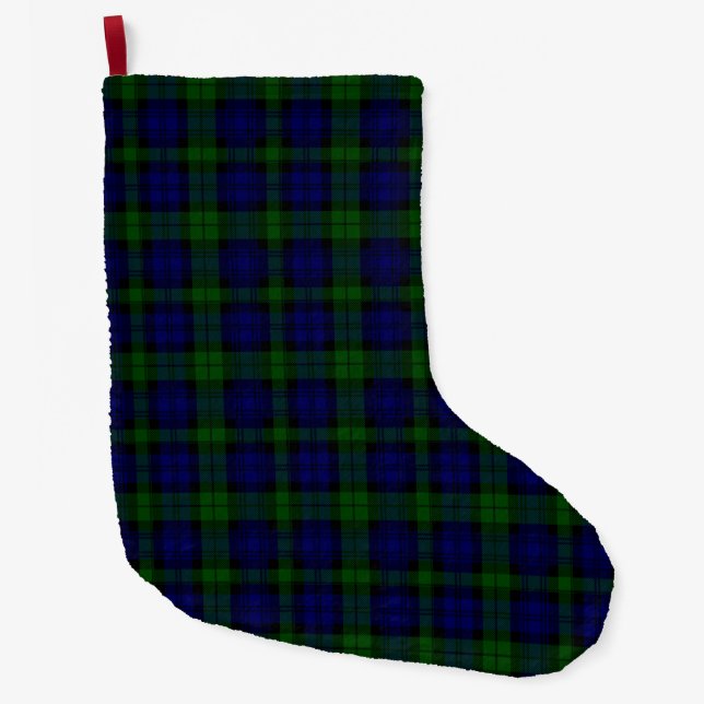 Tartan Blue Green Kariert Großer Weihnachtsstrumpf (Vorderseite)