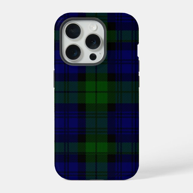 Tartan Blue Green Kariert iPhone 15 Pro Hülle (Rückseite)