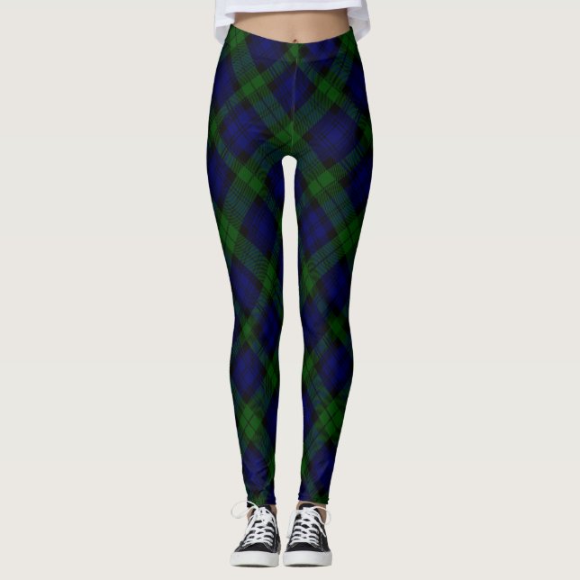 Tartan Blue Green Kariert Leggings (Vorderseite)