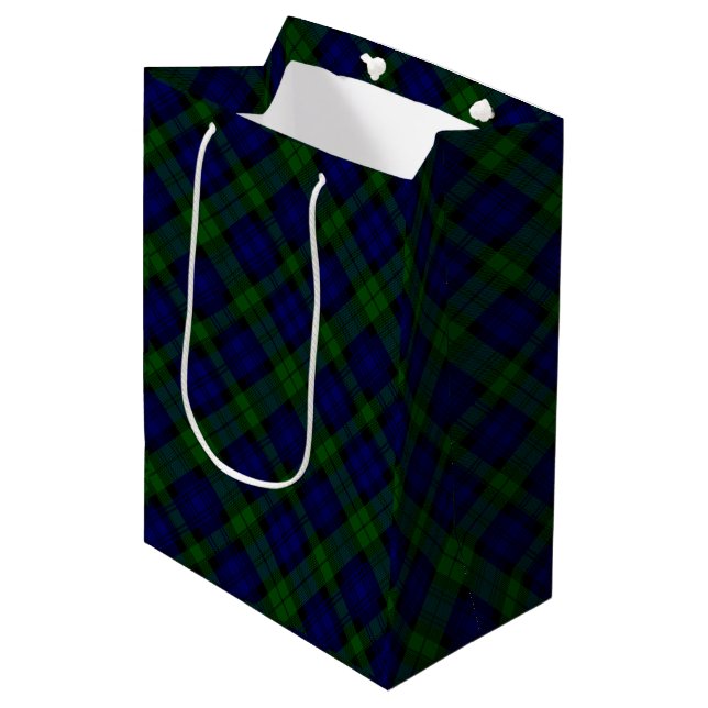Tartan Blue Green Kariert Mittlere Geschenktüte (Vorderseite Schrägansicht)