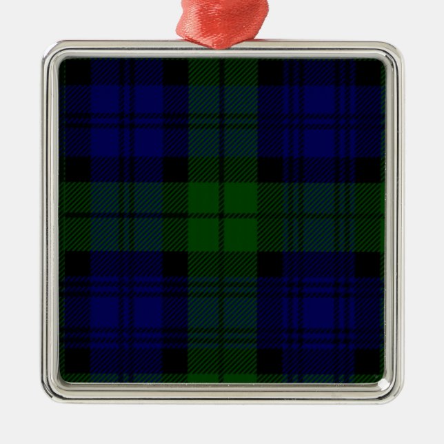 Tartan Blue Green Kariert Ornament Aus Metall (Vorne)