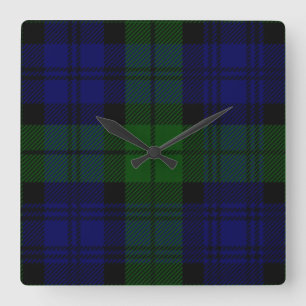 Tartan Blue Green Kariert Quadratische Wanduhr