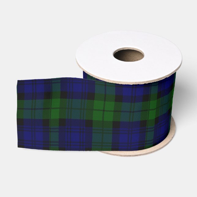 Tartan Blue Green Kariert Ripsband (Spule)