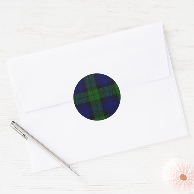 Tartan Blue Green Kariert Runder Aufkleber (Umschlag)