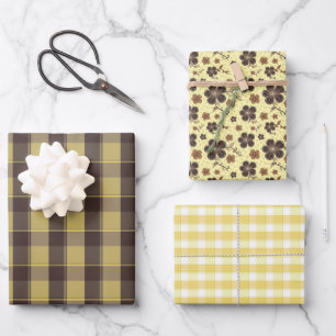 Tartan-Blumen gelb braun Geschenkpapier-Set Geschenkpapier Set