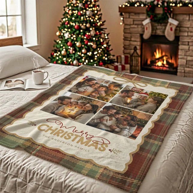Tartan Border Christmas 4 Photo Template ID1141A Fleecedecke (Von Creator hochgeladen)