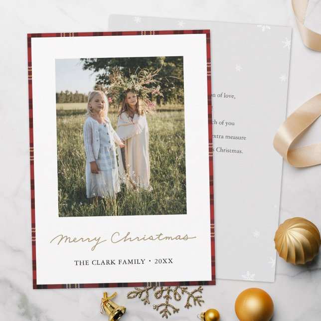 Tartan Border Snowflakes Weihnachtskarte Feiertagskarte (Von Creator hochgeladen)