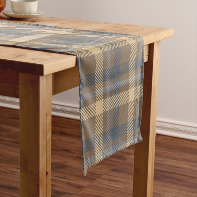 Tartan - Braun, Blau und Sand Kurzer Tischläufer (Beispiel)