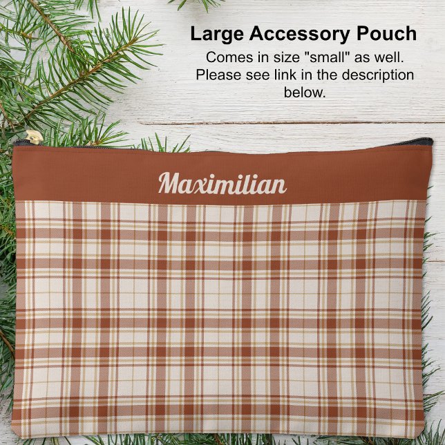 Tartan - Brown ciment - GRANDE pochette d'accessoi (Tartan - Cement-Brown - LARGE Accessory Pouch by Leapfroglisics Shop)