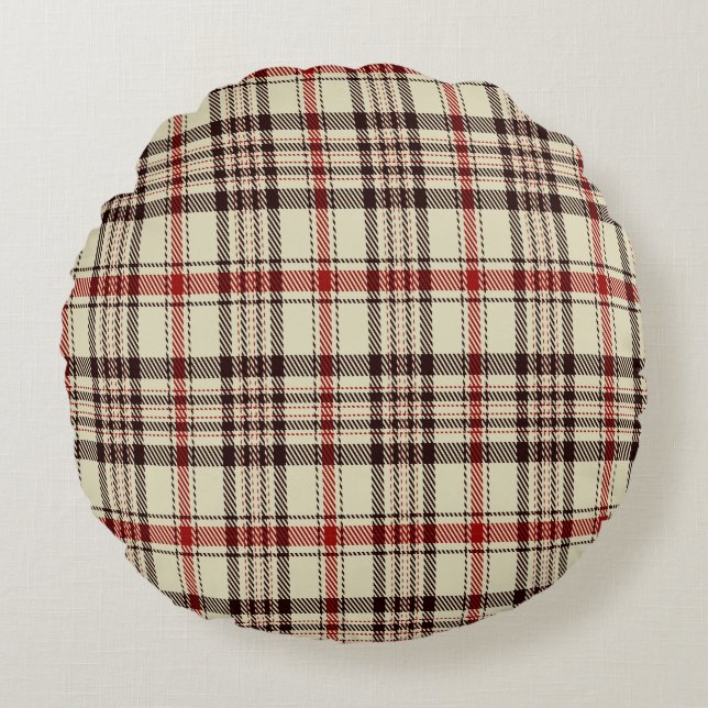 Tartan Brown Rundes Kissen (Vorderseite)