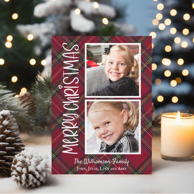 Tartan Christmas Kariert zwei Fotokarten Einladung (christmas photo card, plaid christmas card, instant download christmas card, photo christmas card)