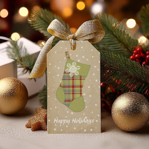 Tartan Christmas Strumpf Green and Red ID209 Geschenkanhänger