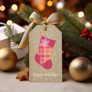 Tartan Christmas Strumpf Orange and Pink ID209 Geschenkanhänger