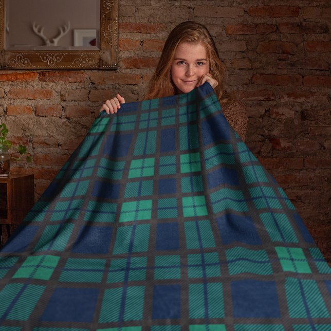Tartan Clan Black Watch Kariert Blue Green Karo Fleecedecke (Rustic Plaid Blackwatch Tartan Fleece Blanket)