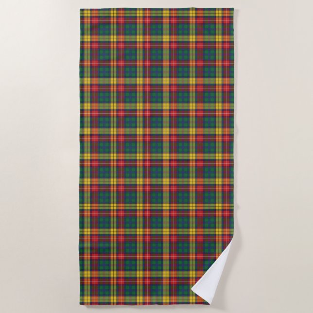 Tartan Clan Buchanan Kariert Yellow Red Green Karo Strandtuch (Vorderseite)