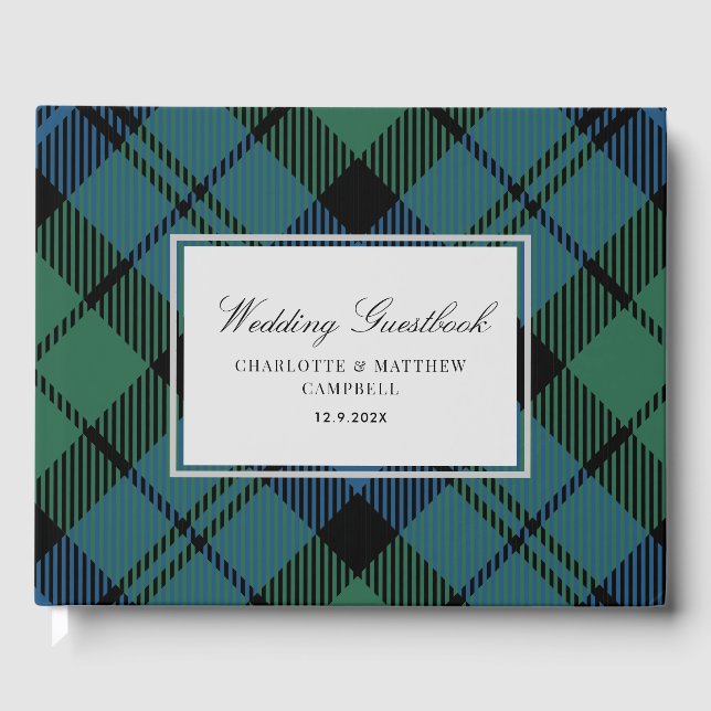 Tartan Clan Campbell Kariert Blue Green Karo Custo Gästebuch (Vorderseite)