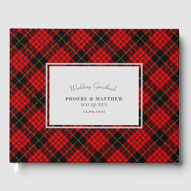 Tartan Clan MacQueen Black Red Wedding Gästebuch (Vorderseite)