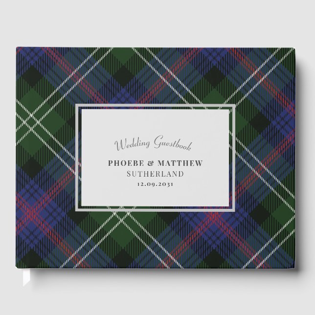 Tartan Clan Sutherland Karierter Lila grüner Karo Gästebuch (Vorderseite)