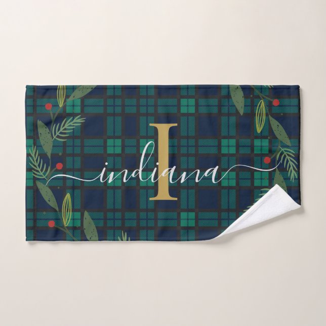 Tartan Couronne Manuscrit Monogramme Rustique Plai (Serviette à main)