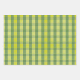 Tartan daisy lemon yellow green set wrapping paper geschenkpapier set