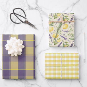 Tartan-Daisy-Limonen-Gelb-Lavendel-Geschenkpapier Geschenkpapier Set