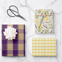 Tartan-Daisy-Limonen-Gelb-Violett-Geschenkpapier