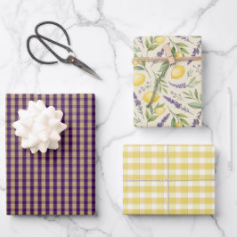 Tartan-Daisy-Limonengelb-Violett-Geschenkpapier Geschenkpapier Set