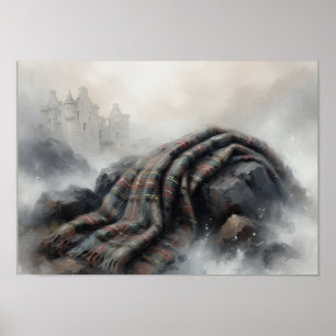 Tartan-Decke neblige schottische Burg Landschaft Poster