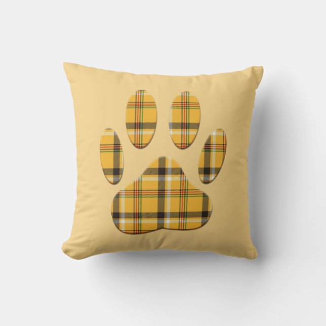 Tartan Dog Paw Print Kissen (Vorderseite)