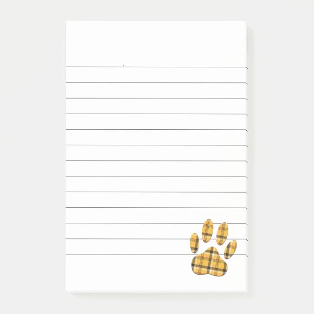 Tartan Dog Paw Print Linke Post-it Klebezettel (Vorderseite)