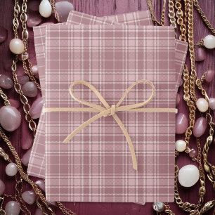 Tartan - Dunkel und hellrosa mit Zement weiß Geschenkpapier Set