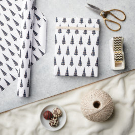 Tartan Fashion Christmas Tree Pattern Blue Geschenkpapier