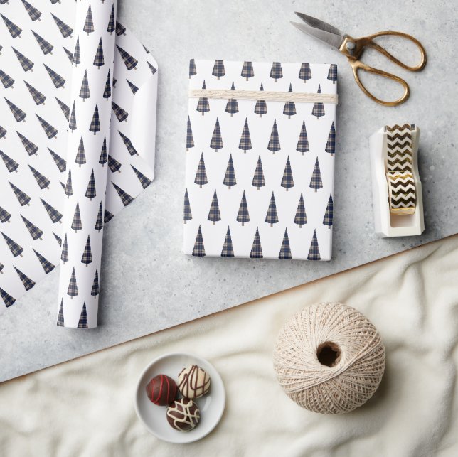 Tartan Fashion Christmas Tree Pattern Blue Geschenkpapier (Kunsthandwerk)
