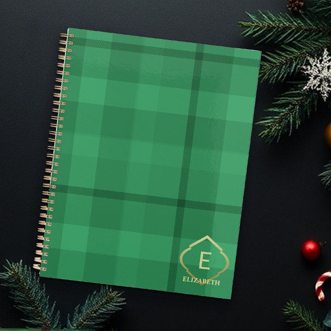 Tartan Forest Green Monogram Gold Planer (Von Creator hochgeladen)